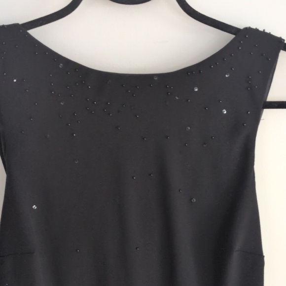 Vintage LBD Drape Cowl Back Beaded Cocktail Dress Black Sleeveless Midi - Picture 2 of 7